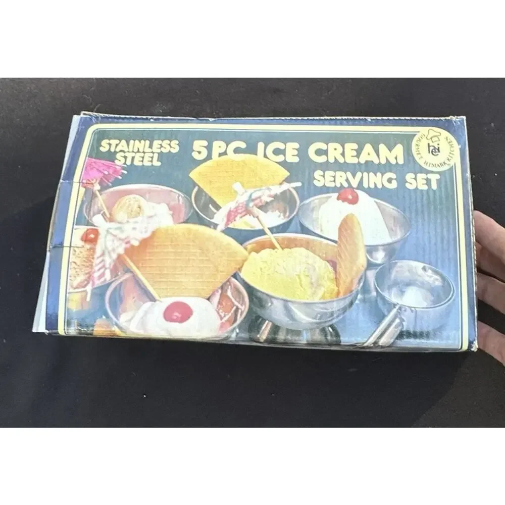 New VTG MidCentury Retro 5pc Ice Cream Stainless Steel Serving Set Nostalgia